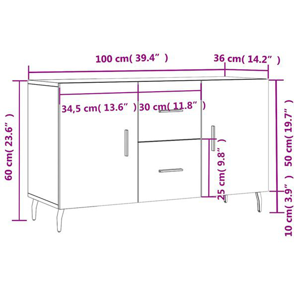 vidaXL 2 Door 2 Drawer White Sideboard Image 6