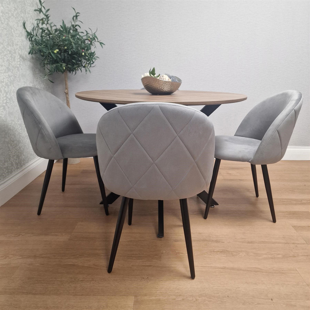 Kosy Koala 4 Seater Wood Effect Velvet Round Dining Set Grey Image 7