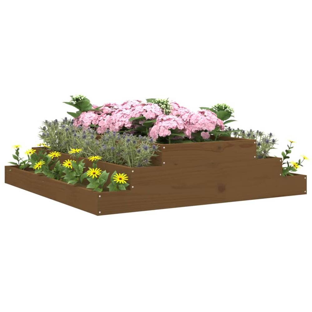 vidaXL Brown Solid Pine Wood Stair Step Garden Planter 27 x 110 x 110cm Image 2