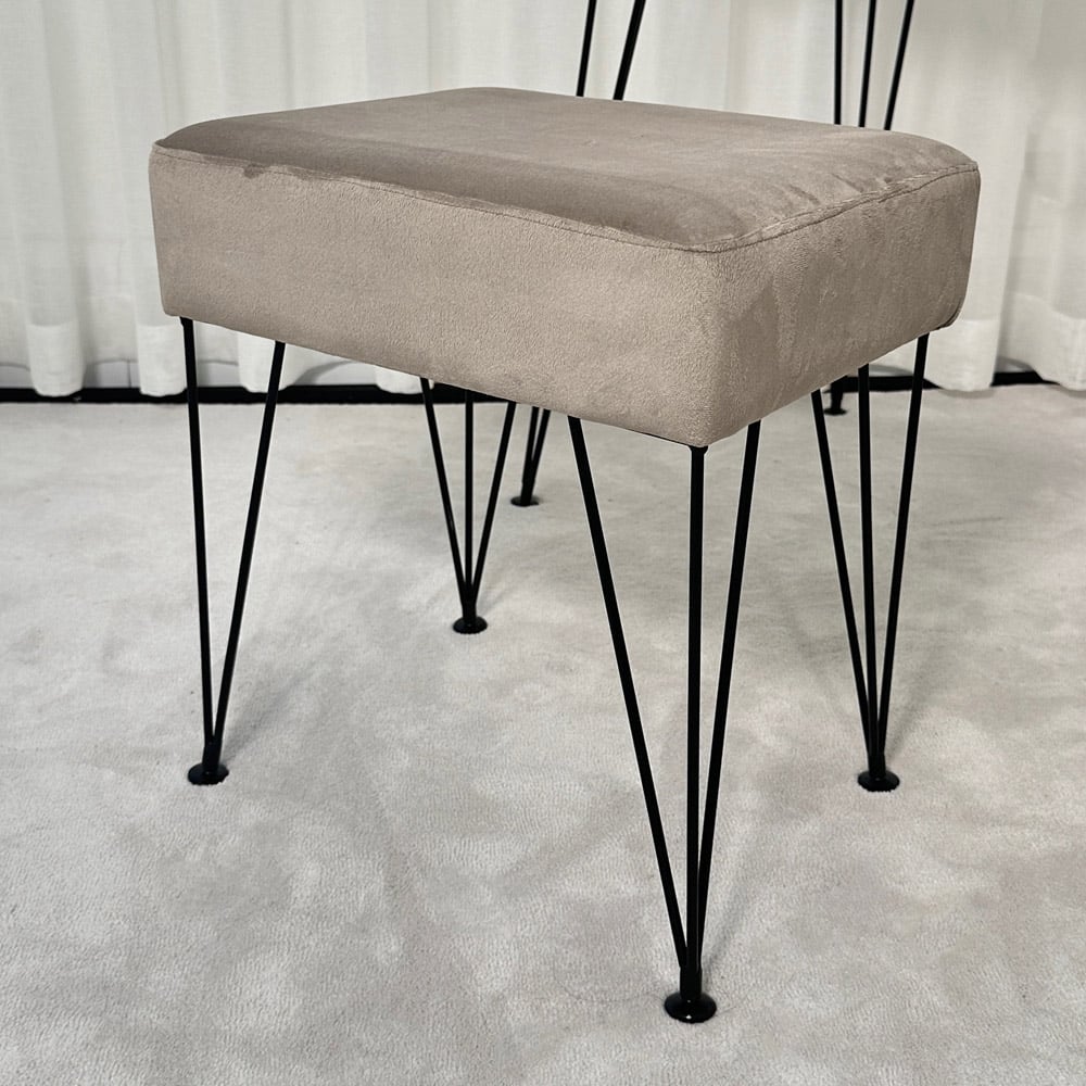 CARME Home Olivia Dove Grey Velvet Padded Stool with Black Hairpin Legs Image 5