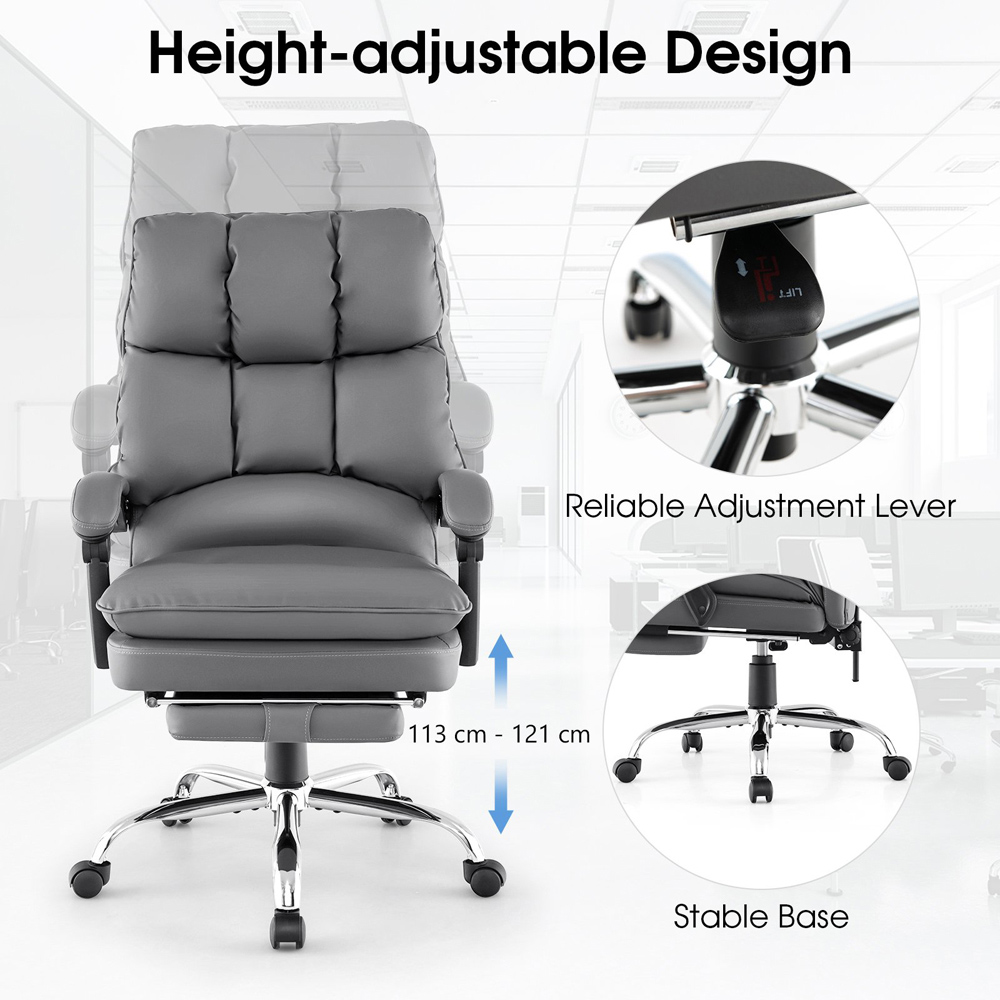 Costway Grey Ergonomic Adjustable High Back Rolling Computer Chair with Footrest Image 7