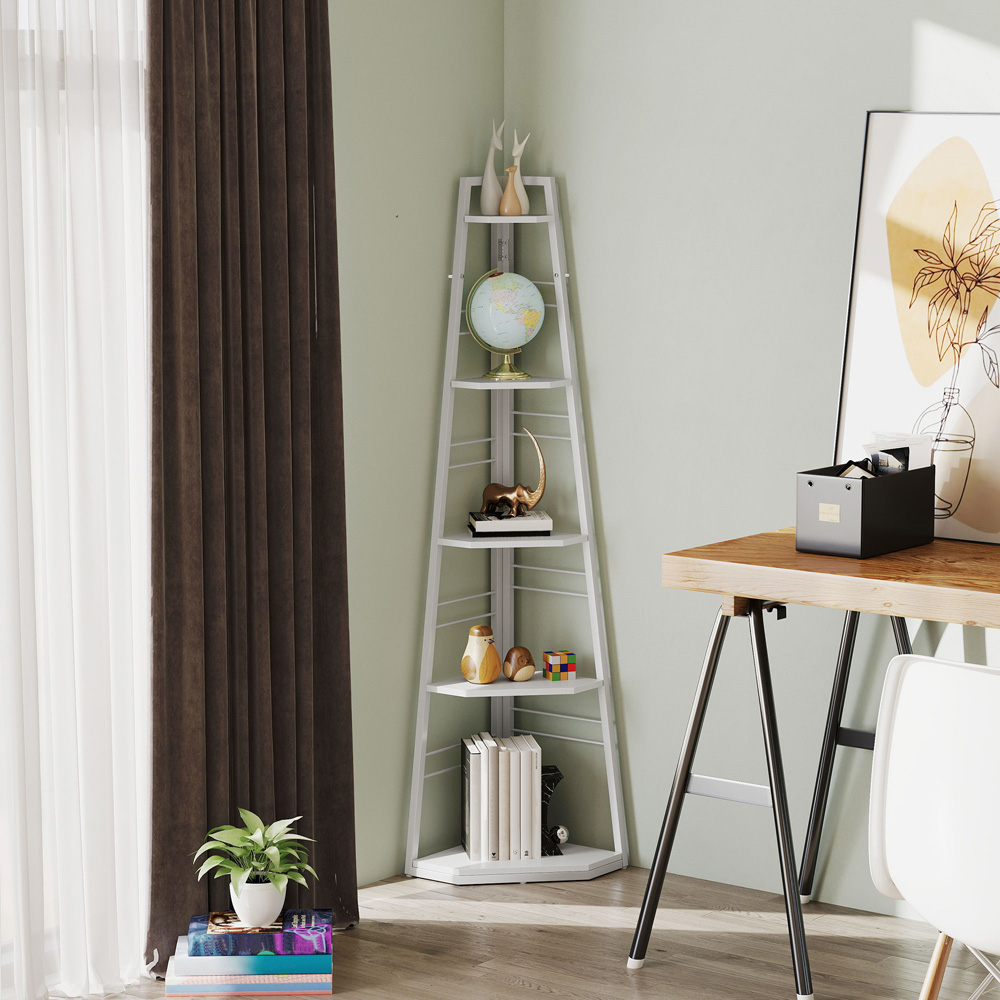 HOMCOM 5 Shelf White Corner Adjustable Shelving Unit Image 3