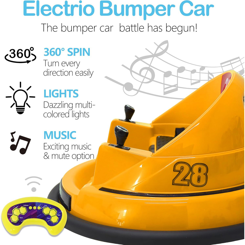 Alivio Kids Yellow 360 Degree Spin Ride-On Bumper Car with Remote Control and Safety Belt Image 9
