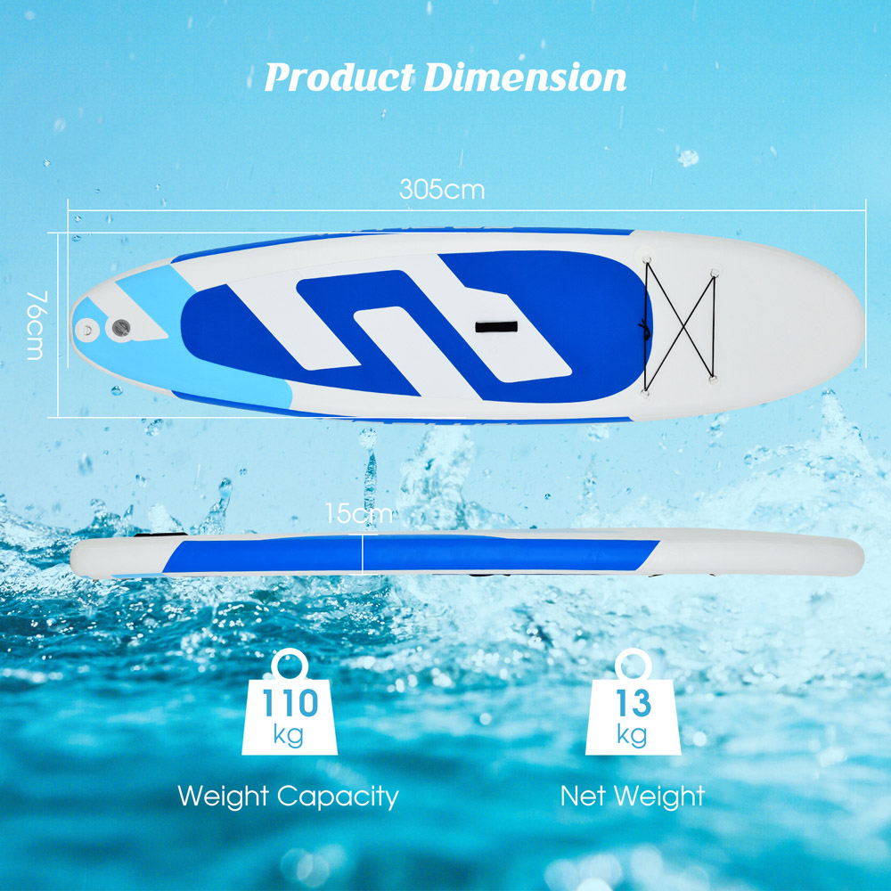 Costway Navy Inflatable Stand Up Paddle Board with Removable Fin 10ft Image 9
