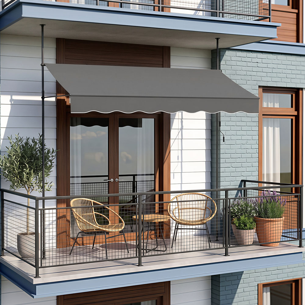 Living and Home Grey Wavy Valance Retractable Height Adjustable Awning 3m Image 8