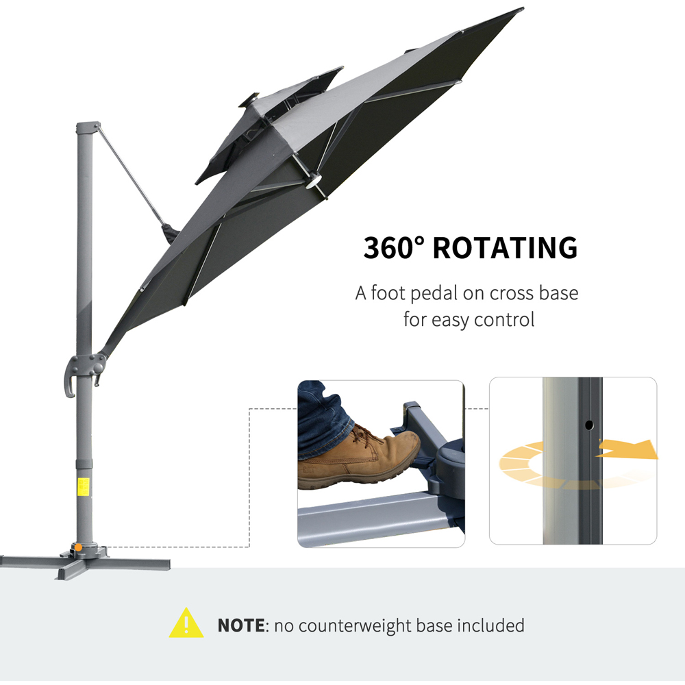 Outsunny Grey Solar LED Cantilever Banana Parasol with Cross Base 3m Image 6