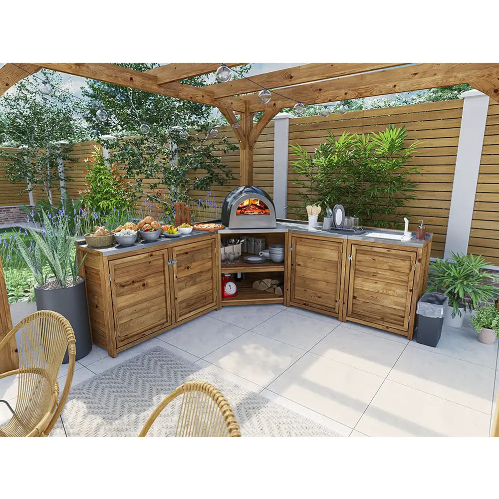 Dunster House 4 Door 2 Shelf Garden Kitchen Right Hand Sink Unit II with Stainless Steel Countertop Image 6