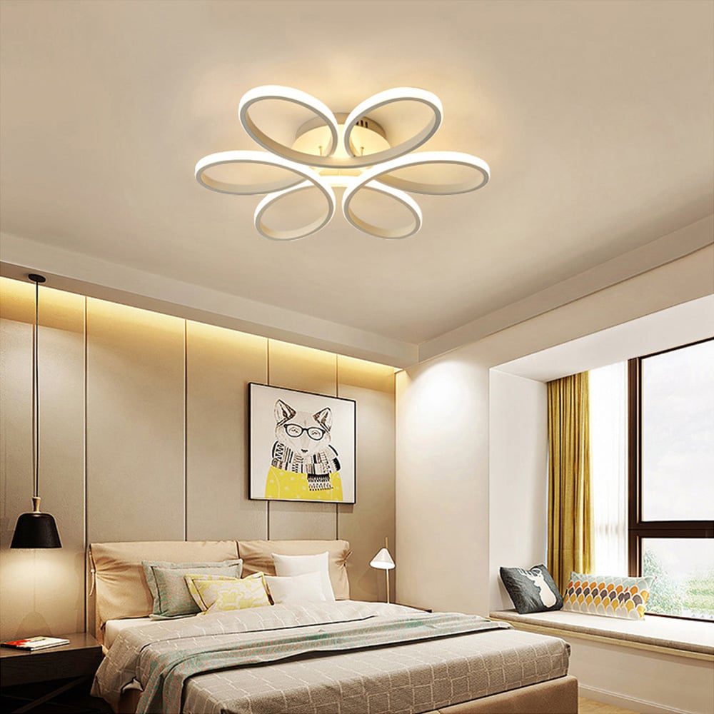 Living and Home 29 inch White 6 Light Petal Shaped LED Ceiling Light with Remote Image 2