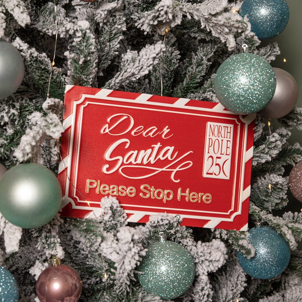 Samuel Alexander Red and White Metal Dear Santa Stop Here Hanging Sign 29cm Image 3