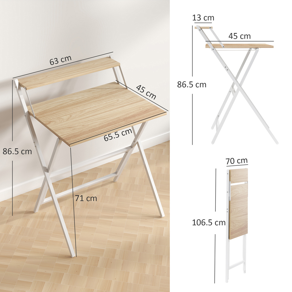 HOMCOM 2 Shelf Foldable Computer Desk Natural Image 9