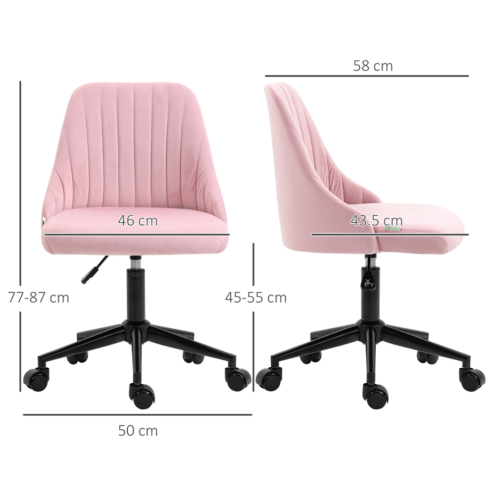 Portland Pink Velvet Office Chair with Adjustable Height and Wheels Image 9