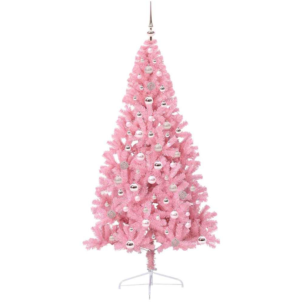 vidaXL Pre-Lit Pink Baubles Pink Artificial Christmas Tree 8ft Image 4