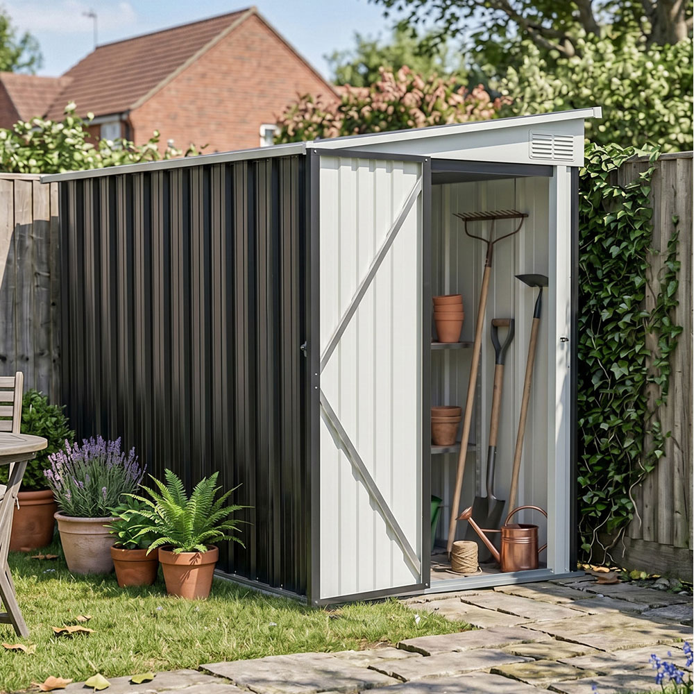 Living and Home 4 x 9ft Charcoal Black and White Metal Pent Storage Shed Image 7