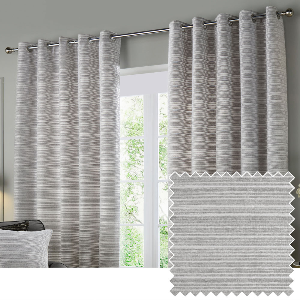 Paoletti Jupiter Silver Fully Lined Chenille Jacquard Eyelet Curtains 168 x 229cm Image 5