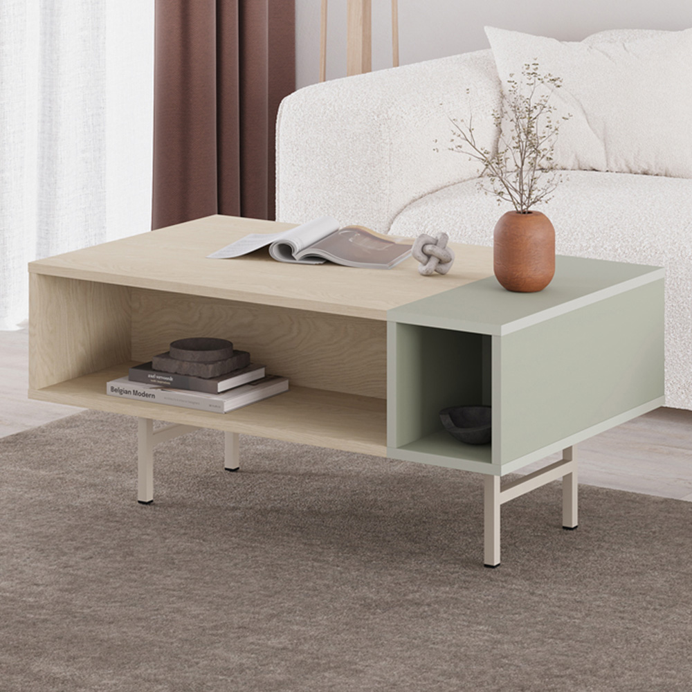 Decortie Mona 4 Shelf Ash Green Sonoma Oak Coffee Table Image 1
