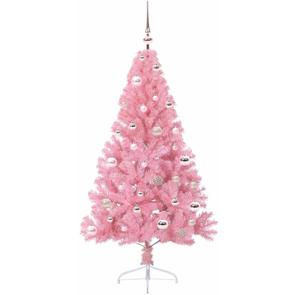 vidaXL Pre-Lit Pink Baubles Pink Artificial Christmas Tree 5ft Image 2