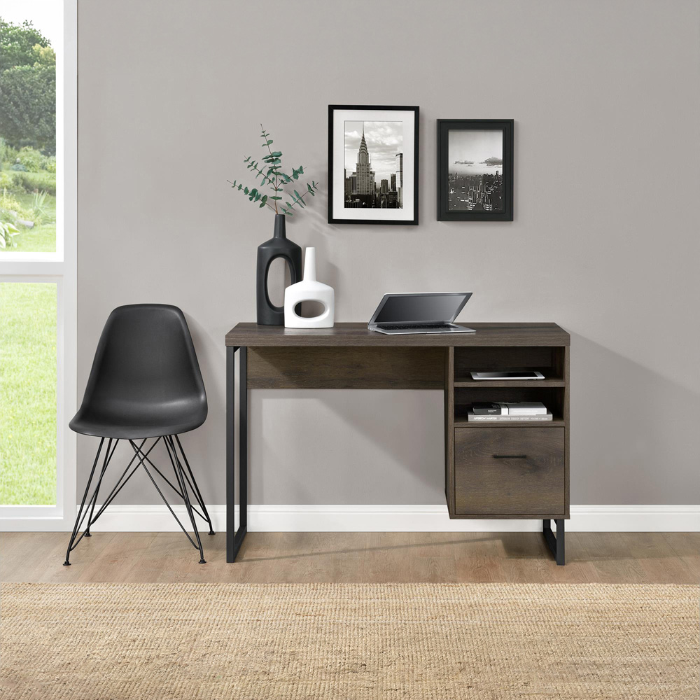 Dorel Camdon Single Drawer 2 Shelf Desk Brown Image 3