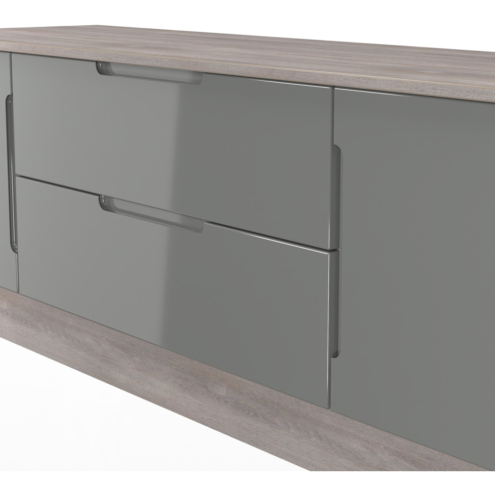 Crowndale Milan 2 Door 2 Drawer Grey Gloss and Grey Oak Wide TV Unit Ready Assembled Image 4