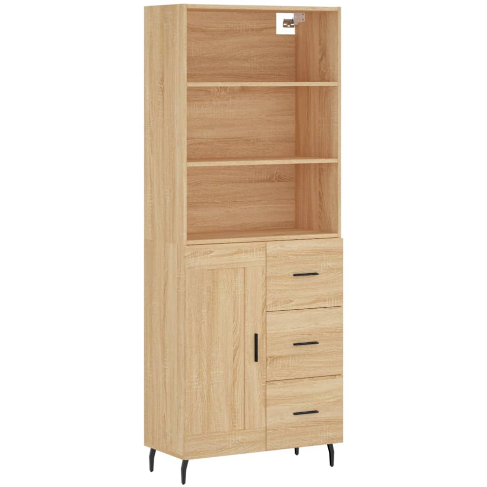 vidaXL Single Door 3 Drawer 3 Open Shelf Sonoma Oak Highboard with Metal Legs Image 2