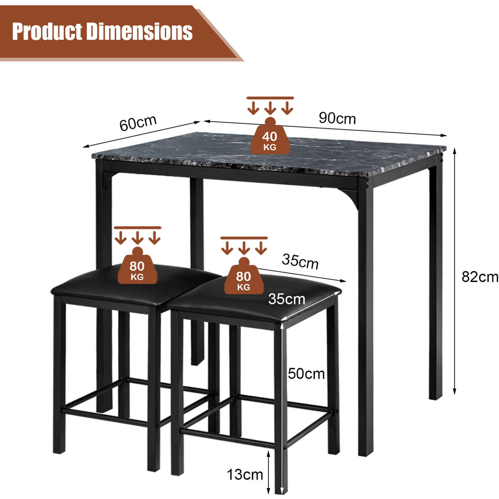 Costway 2 Seater Faux Leather Dining Set Black Image 9