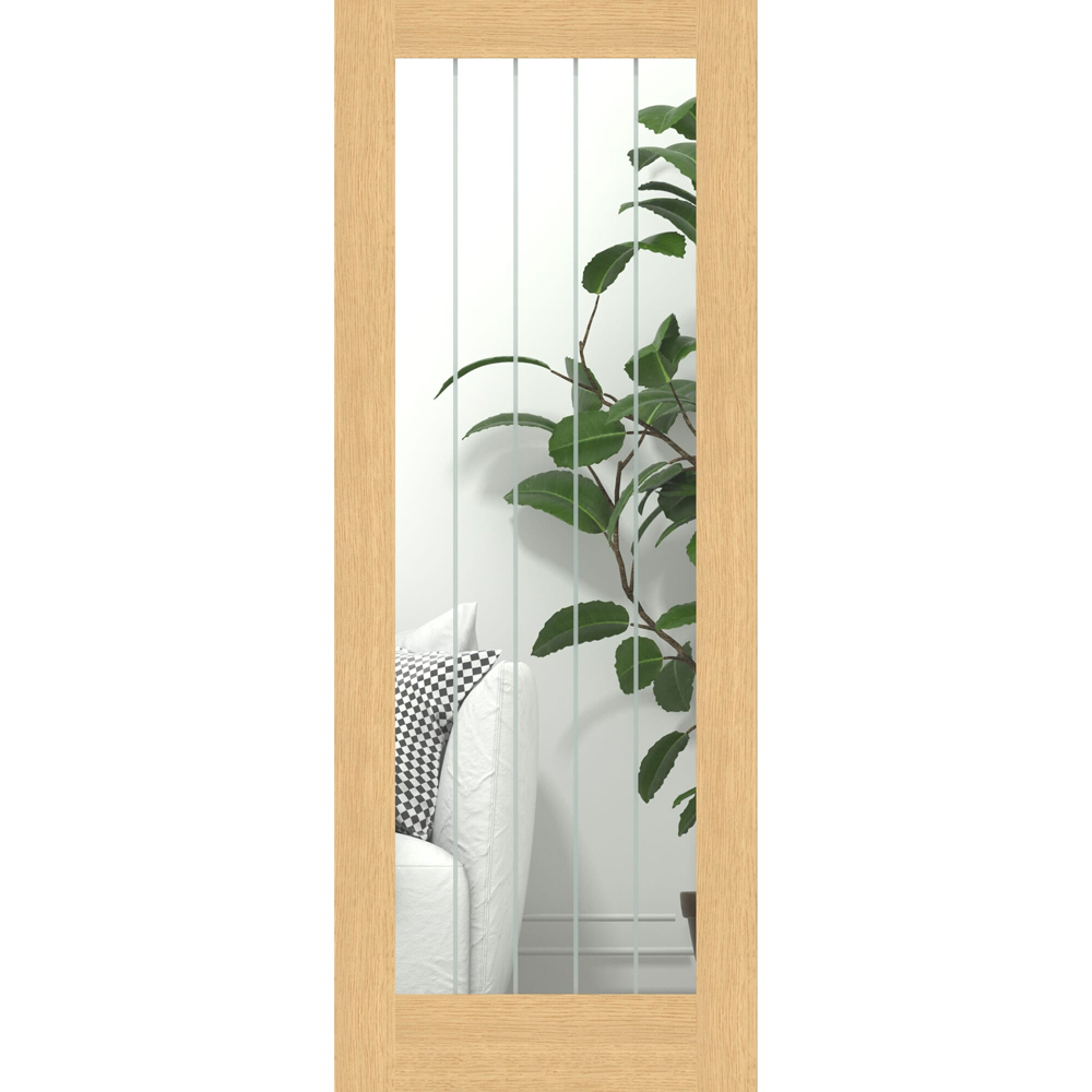 Green & Taylor Cottage Oak Single Lite Clear Glazed with Frosted Lines Internal Door 1981 x 610mm Image