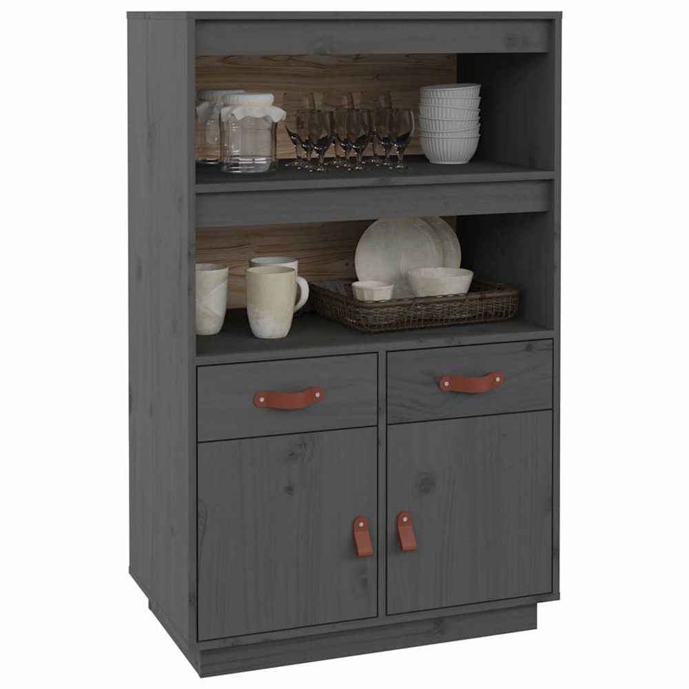 vidaXL 2 Door 2 Drawer 2 Shelf Grey Pine Wood Highboard Image 4