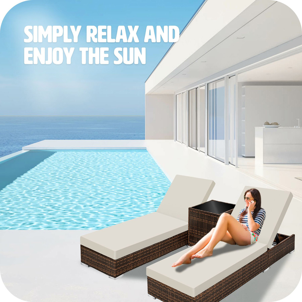 tectake Set of 2 Brown Sun Lounger with Rain Cover Image 7