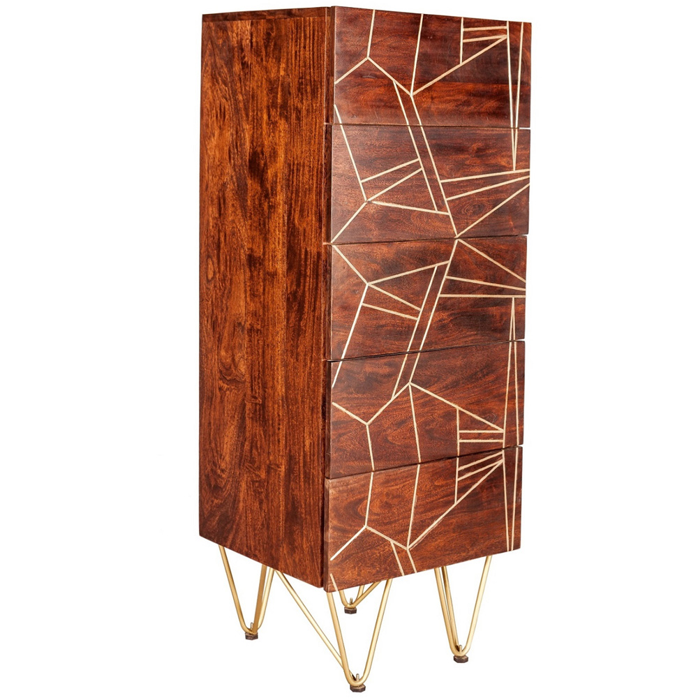 Brooklyn Ozella 5 Drawer Dark Gold Tall Chest of Drawers Image 2