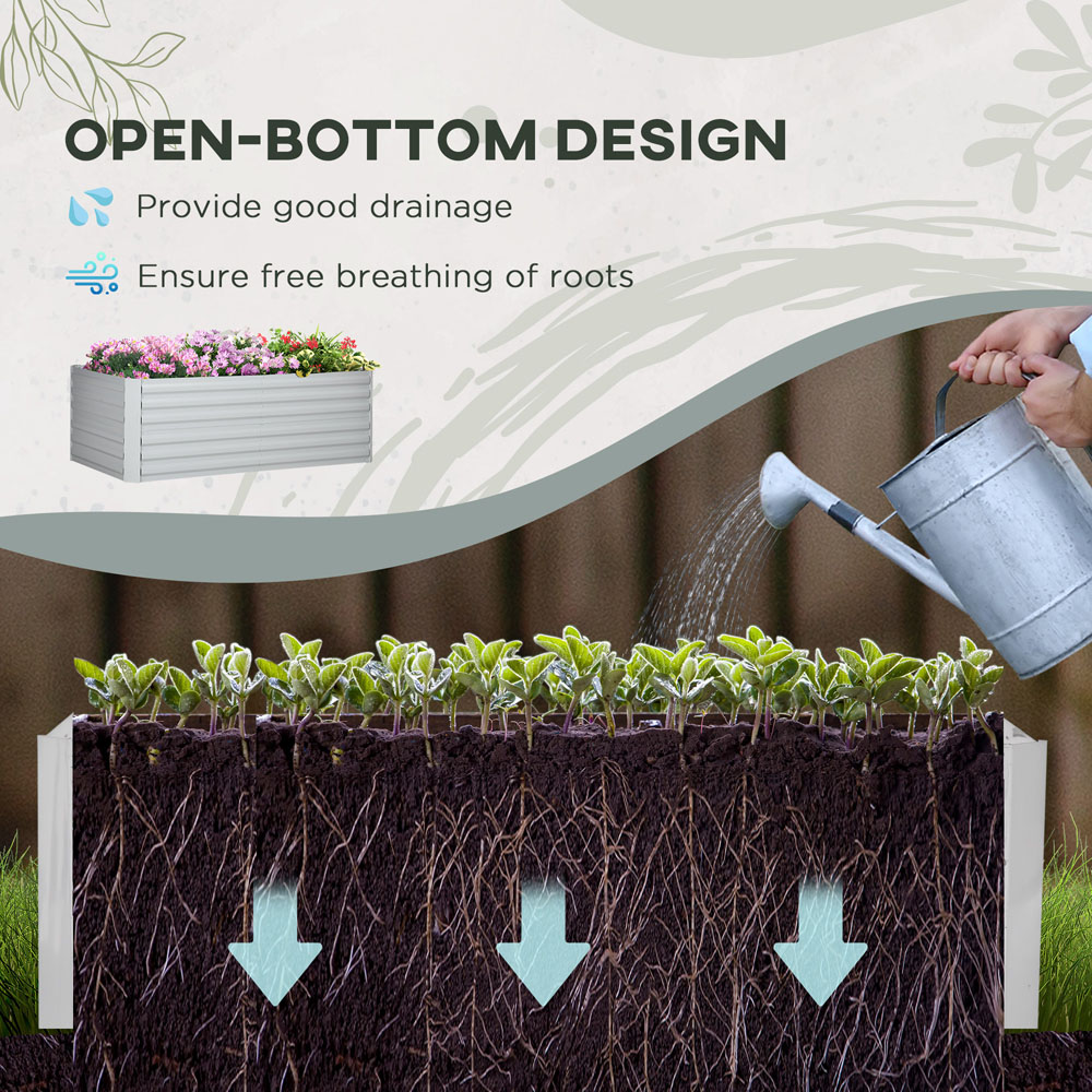 Outsunny Light Grey Galvanised Steel Raised Garden Bed with Reinforced Rods 59 x 90 x 180cm Image 7