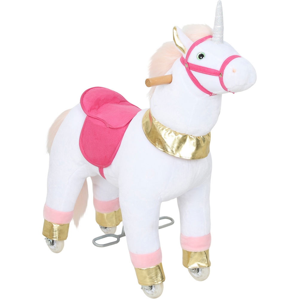 Tommy Toys AIYAPLAY Kids White Plush Ride On Rocking Unicorn with Wheels Image 1