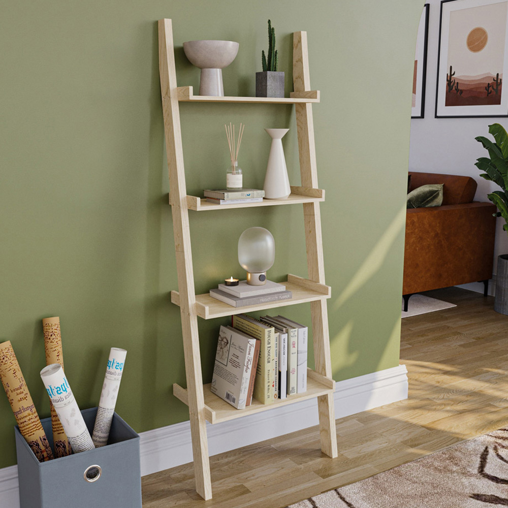 Vida Designs York 4 Shelf Pine Ladder Bookcase Image 1