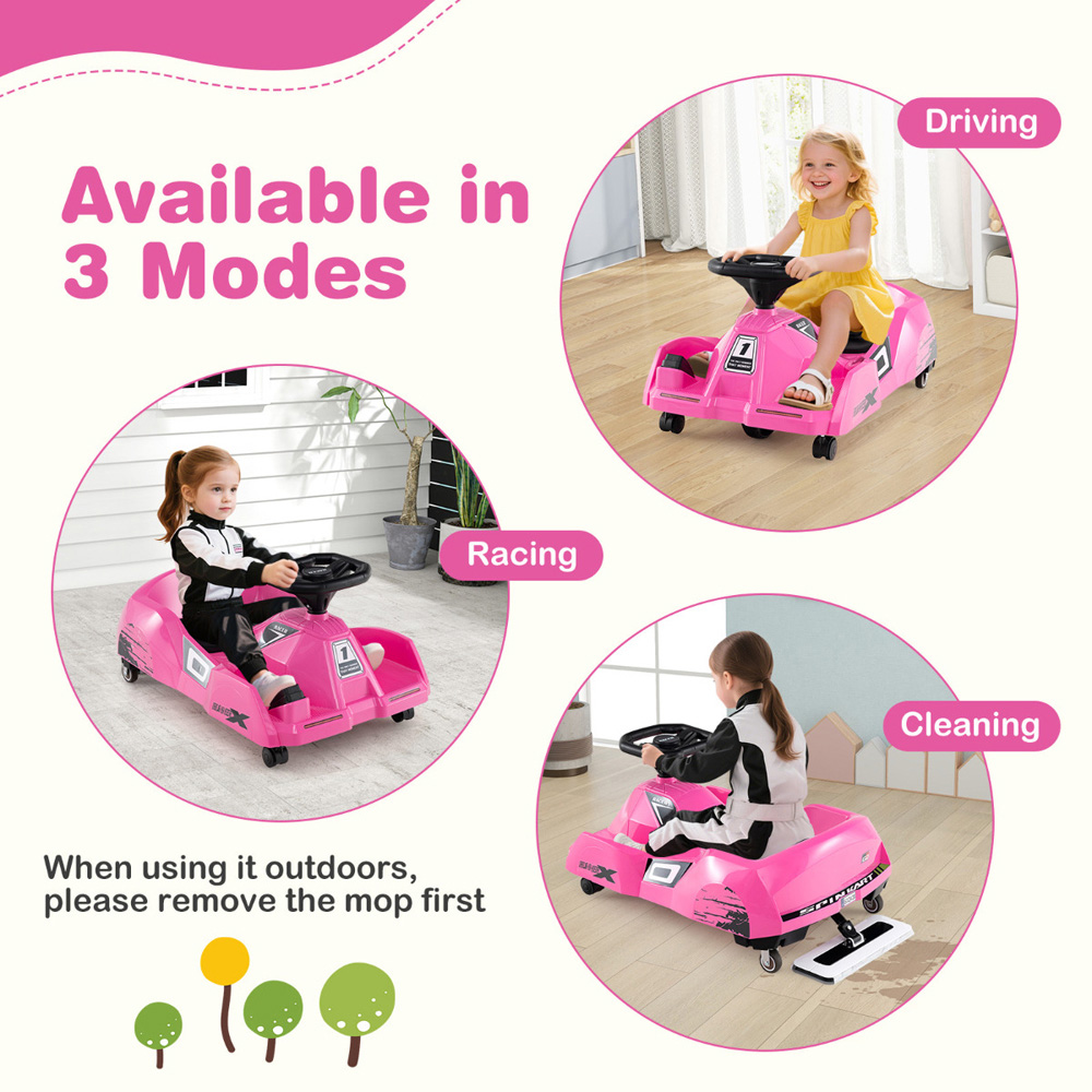 Costway Kids Pink Electric Ride On Cleaning Go Kart Race Car with Detachable Mop 12V Image 6