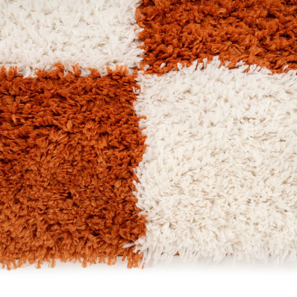 Kukoon Checkers Gigi Rust Terracotta and Cream Checkerboard Soft Shaggy Rug 120 x 170cm Image 6