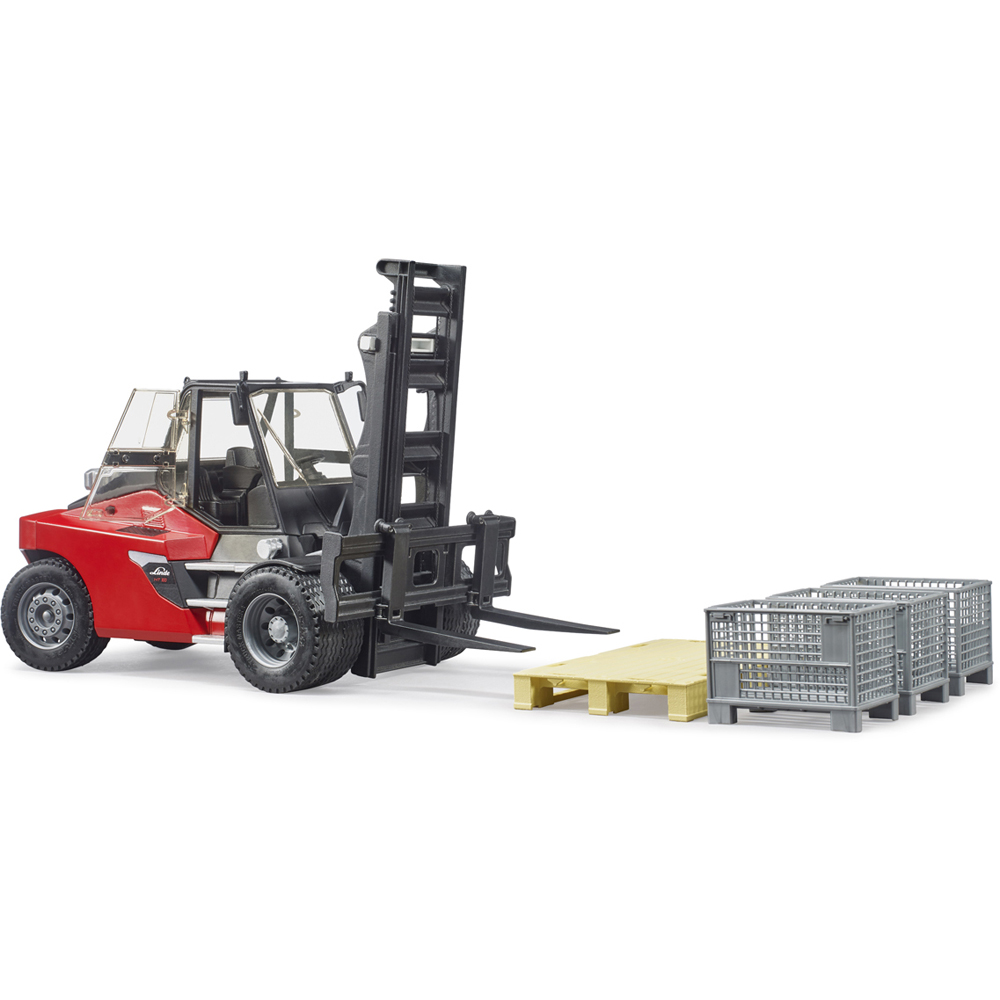 Bruder Kids Linde HT160D Forklift with Pallet and 3 Pallet Cages Playset Model Image 6