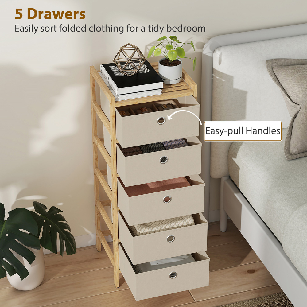 Portland 5 Fabric Drawer Cream White Bamboo Frame Chest of Drawers Image 7