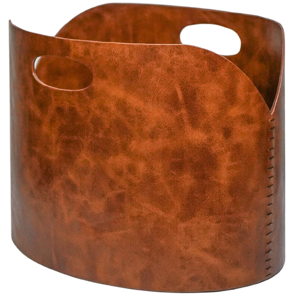 Ivyline Tan Mottle Faux Leather Handmade Log Bucket Image 1