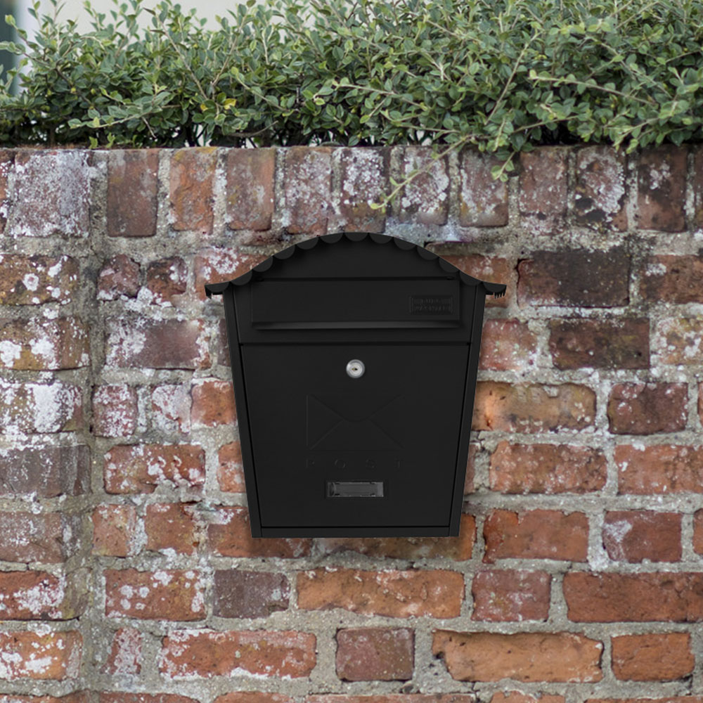 Burg-Wachter Classic Black Wall Mounted Galvanised Steel Post Box Image 2
