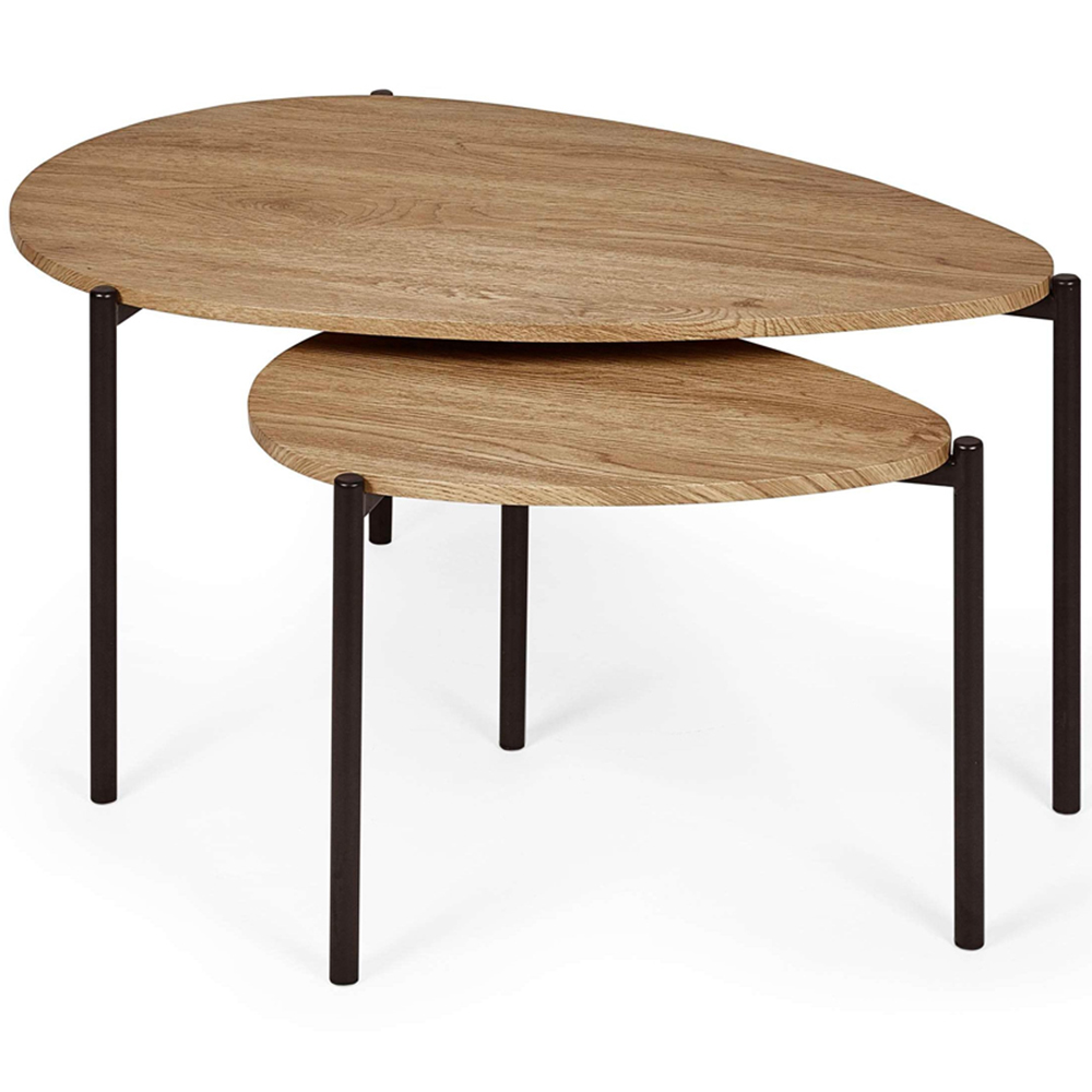 Julian Bowen Lorette Oak Effect Teardrop Nest of Tables Set of 2 Image 2