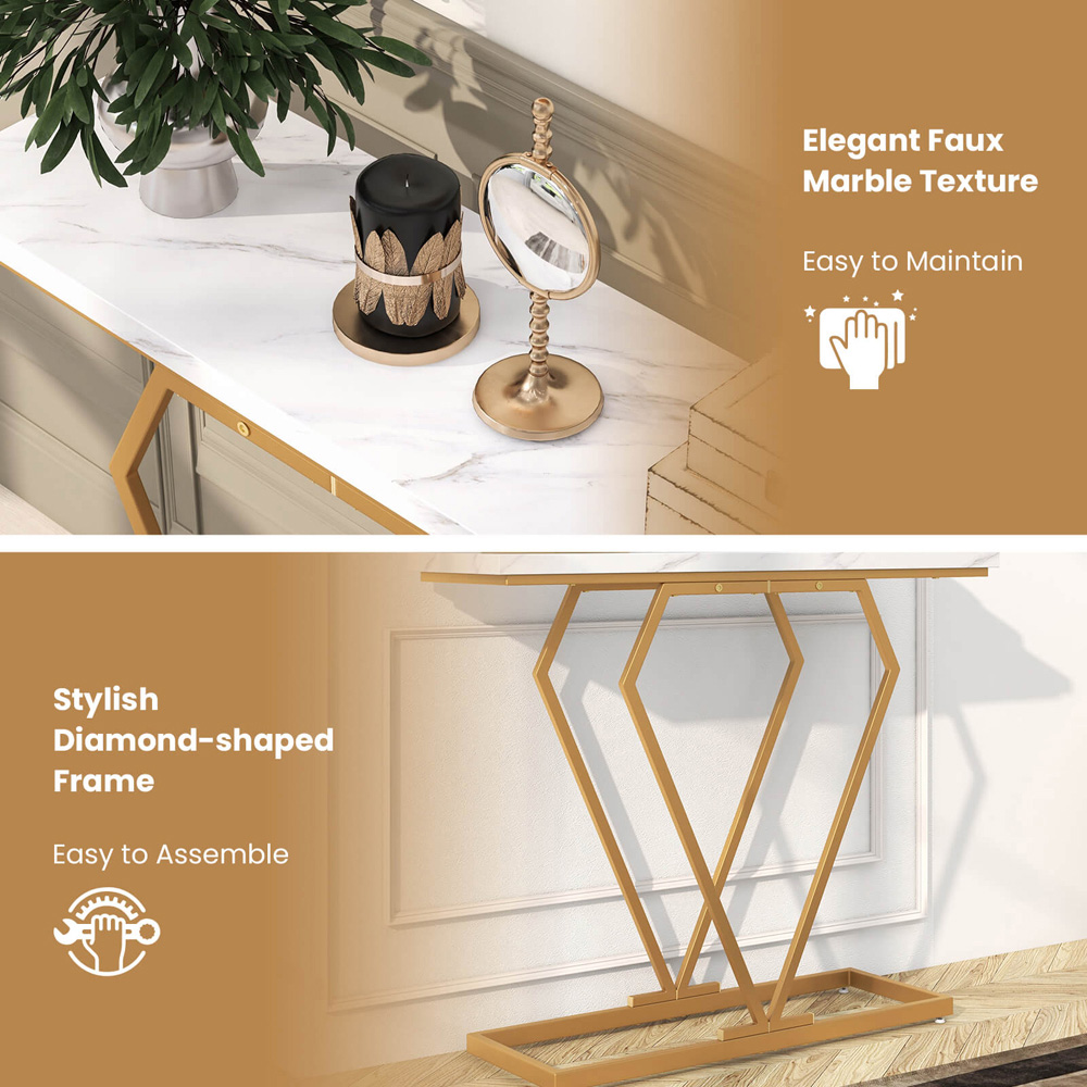 Costway Gold and White Console Table with Geometric Diamond Frame Image 7