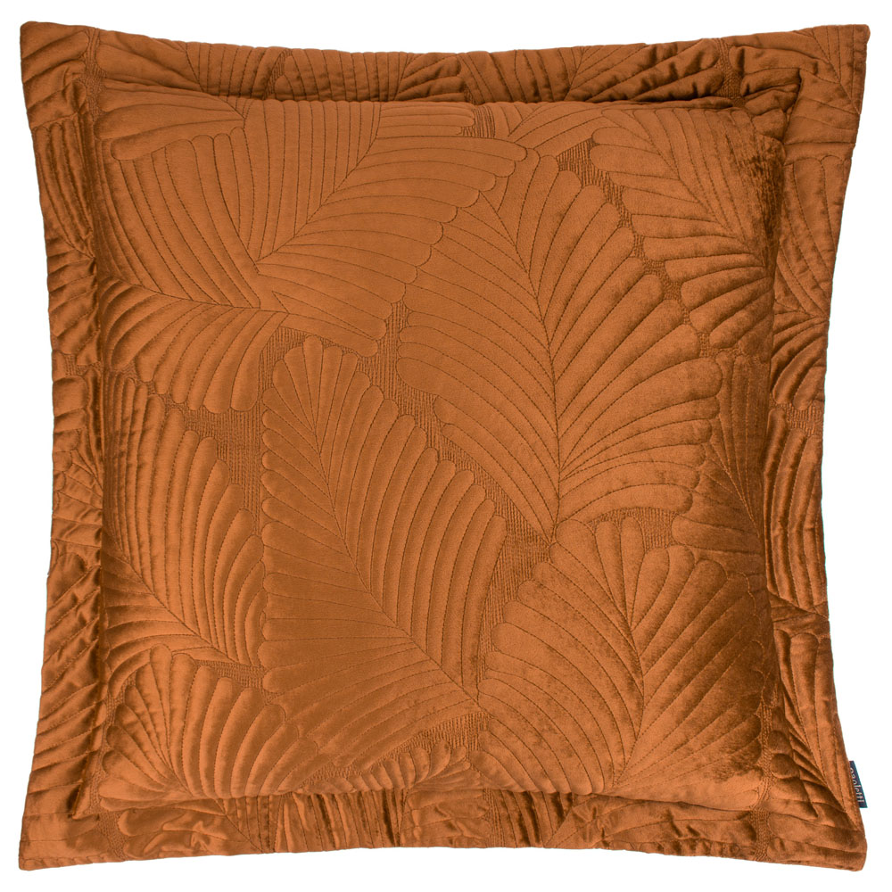 Paoletti Palmeria Rust Quilted Velvet Cushion Image 1