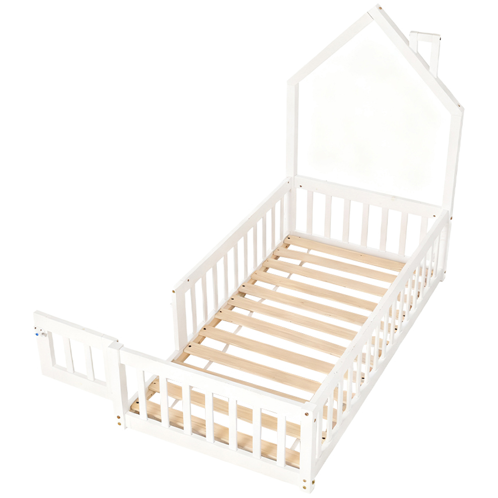 Living and Home Kids White Pine Wood Floor Bed Frame with Roof Headboard Image 2