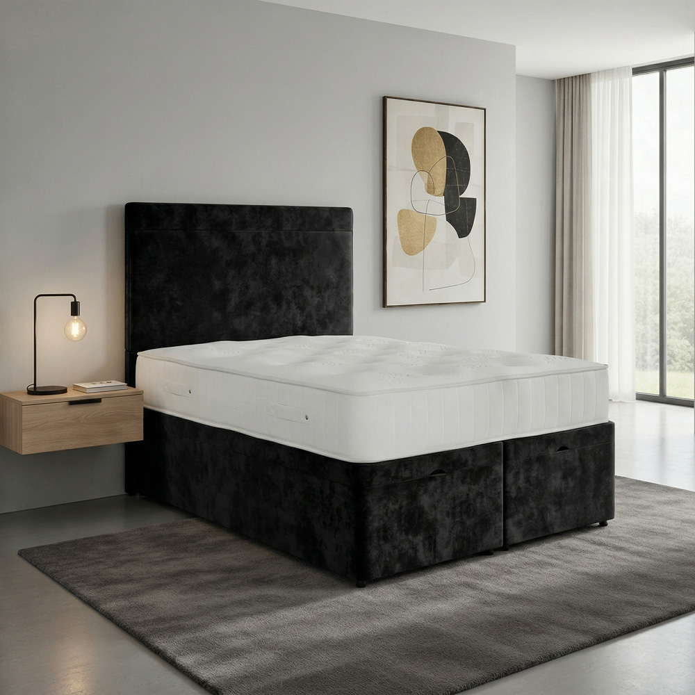 DS Living Muse Double Black Plush Velvet Divan Bed Image 4