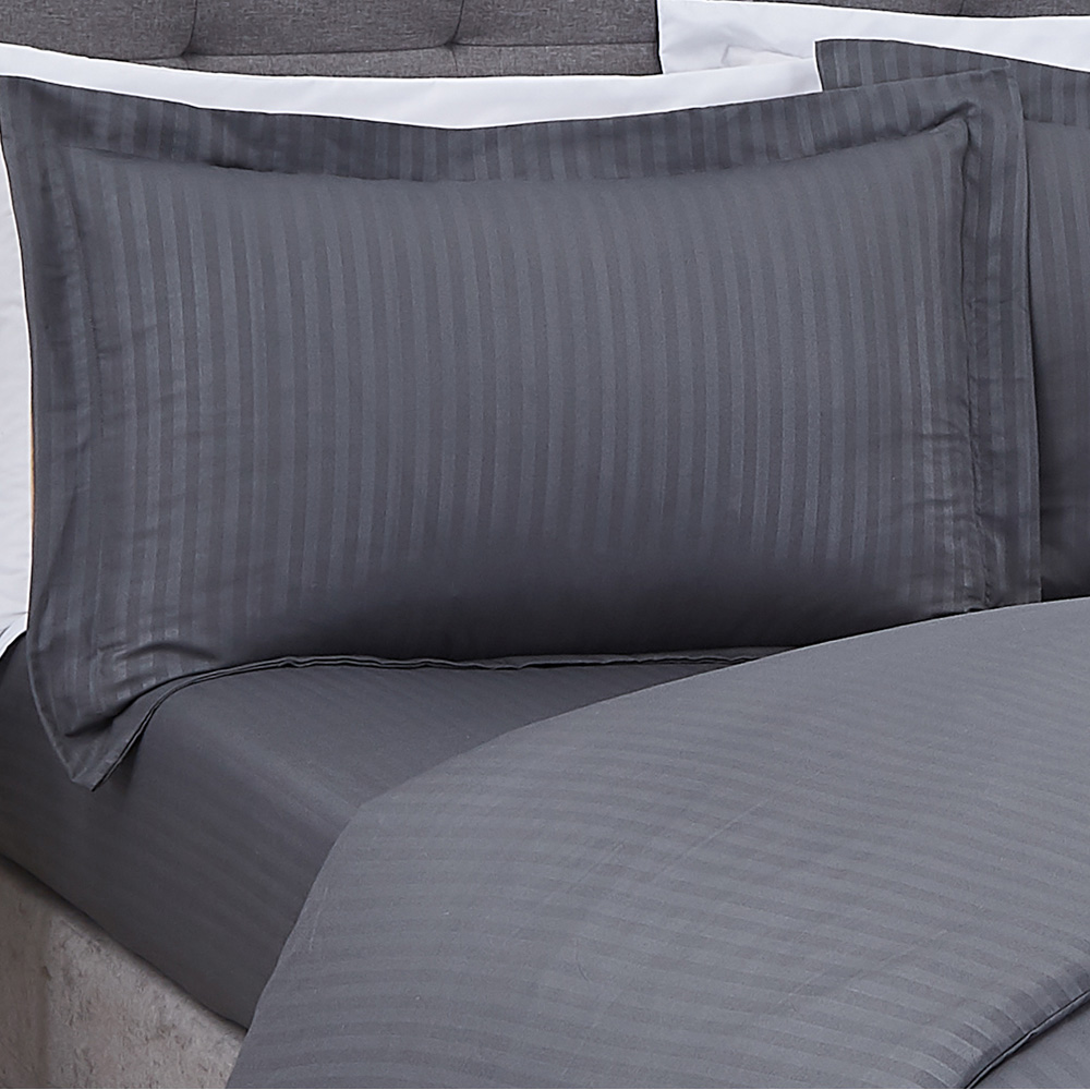 Smart Living Super King Size Charcoal Microfibre Satin Stripe Complete Bedding Set Image 3