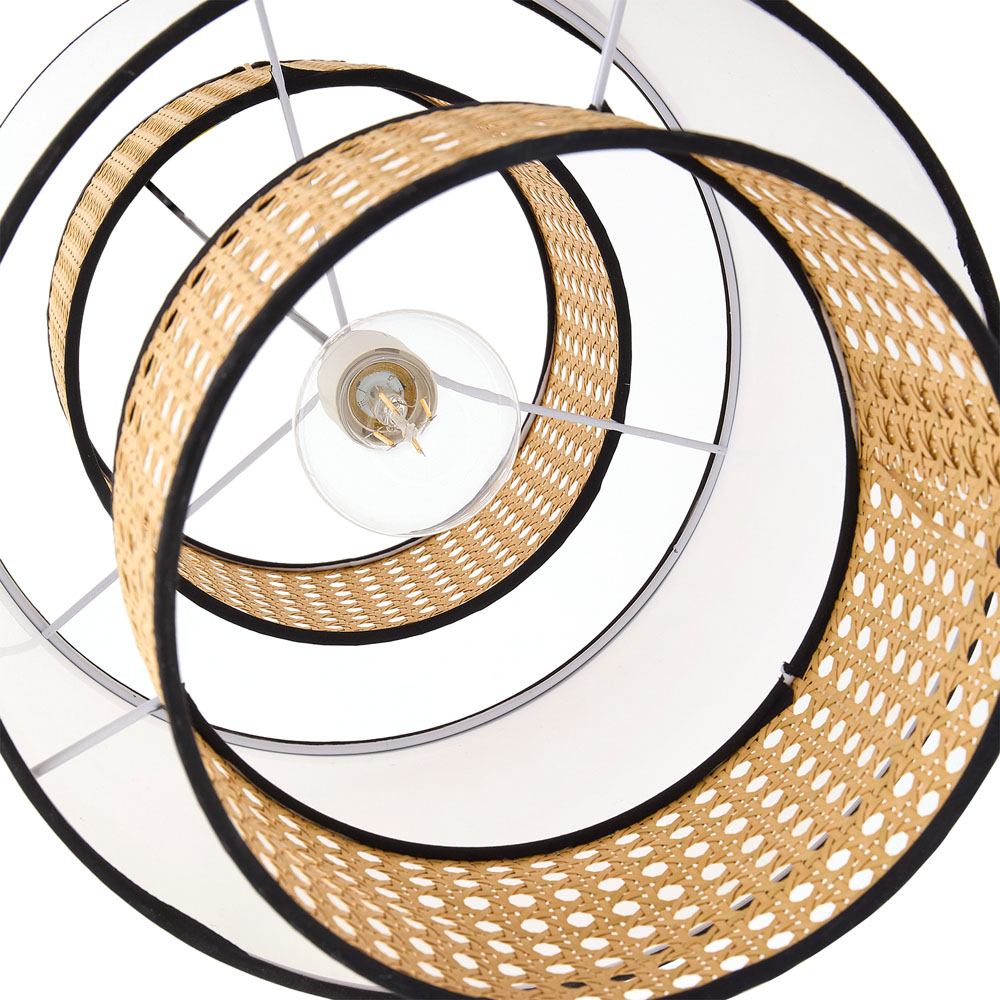 Living and Home White Fabric Shade Rattan Woven Pendant Light Image 5