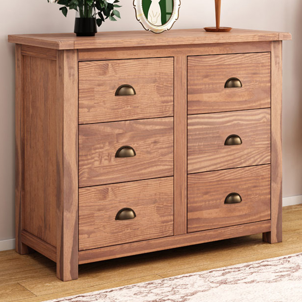 Cabinet Bits Padua 6 Drawer Brown Brass Cup Handle Chest of Drawers Image 1