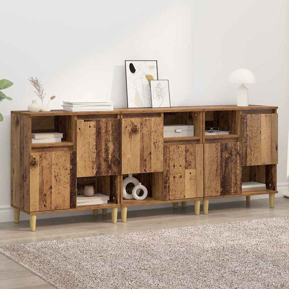 vidaXL 2 Door 2 Open Shelf Old Wood Sideboard with Wooden Legs Set of 3 Image 1