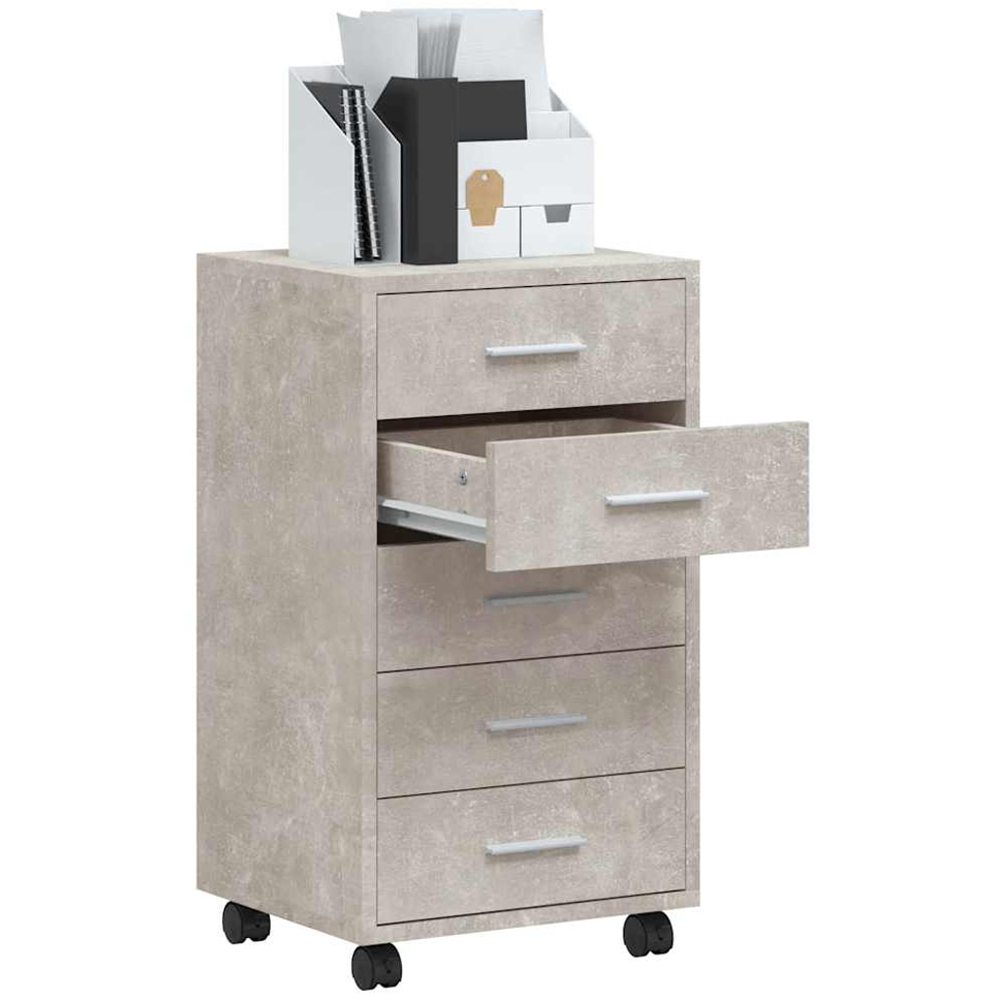 vidaXL 5 Drawer Concrete Grey Cabinet with Castors Image 3