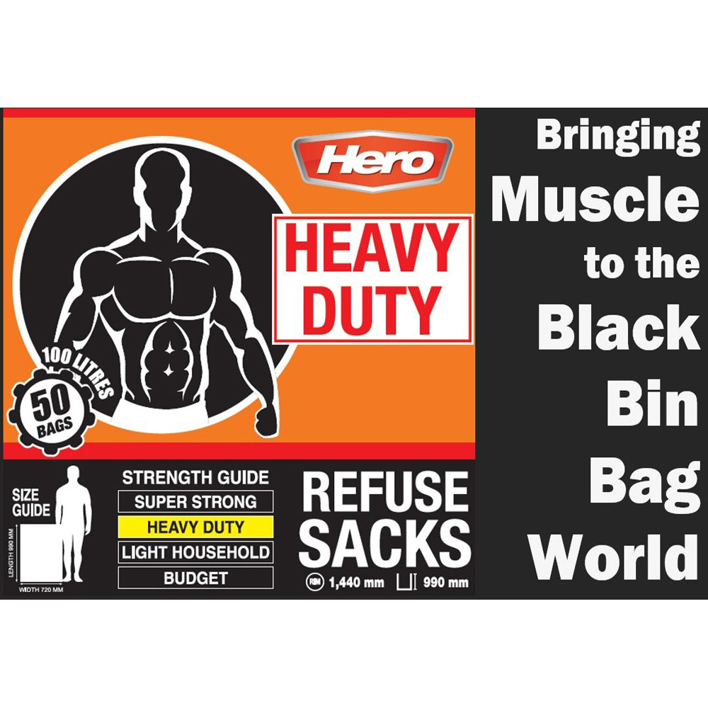 Hero Eco Heavy Duty Bin Bags Black 100L 300 Pack Image 4