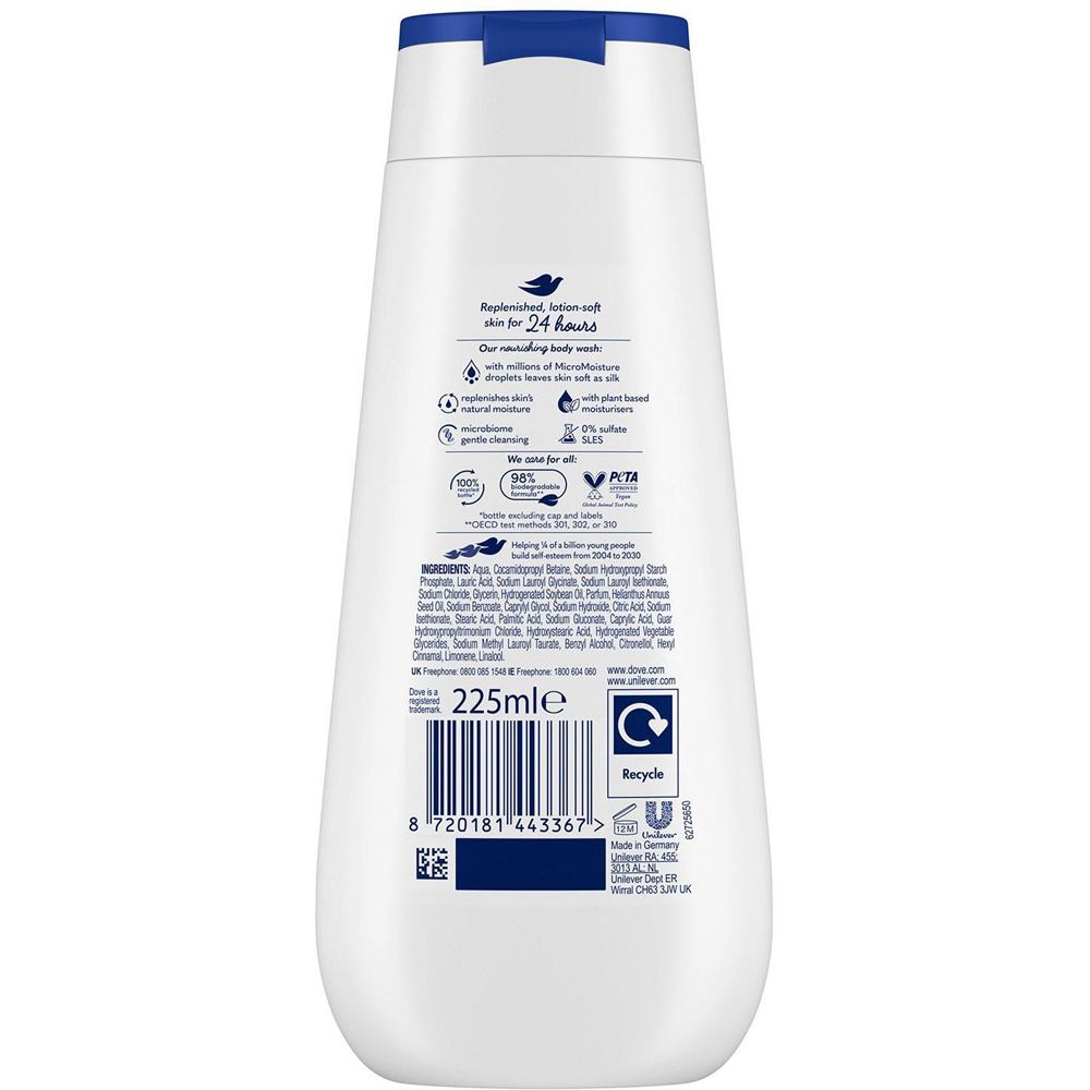 Dove Advanced Care Deeply Nourishing Body Wash 225ml 12 Pack Image 3