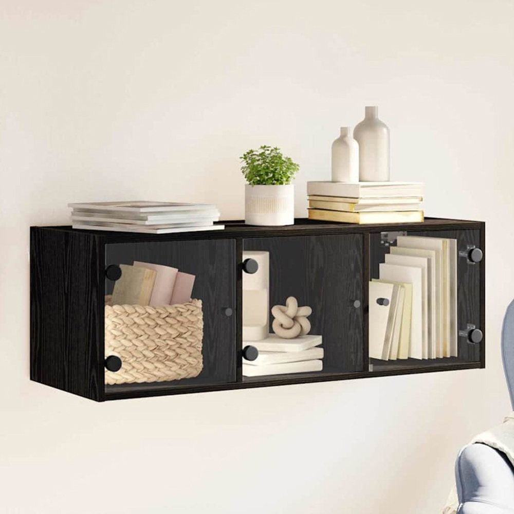 vidaXL 3 Glass Door Black Oak Wall Cabinet Image 1